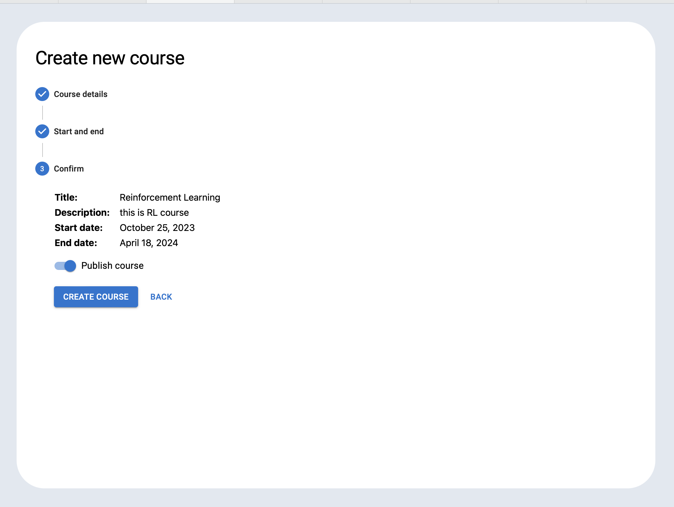 Publish course
